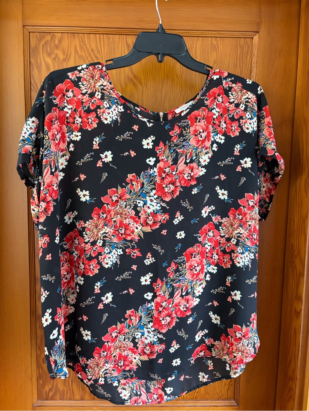 Maurices Black Blouse with Red Floral Print